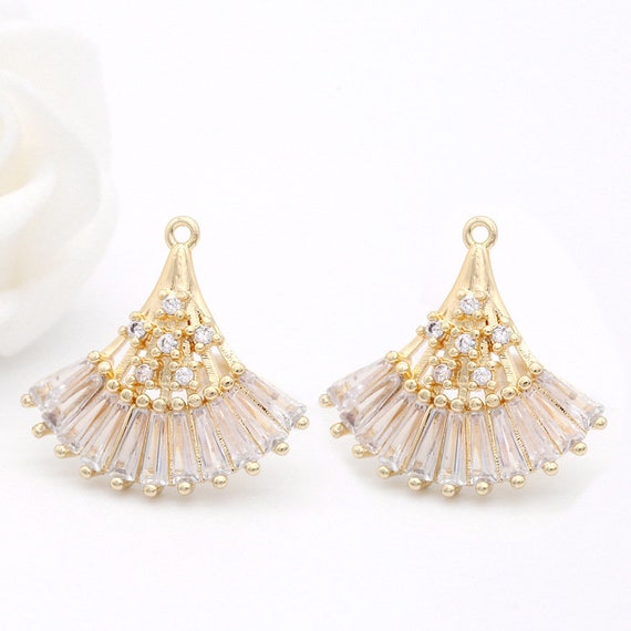 10pcs 20x20mm 14k Gold CZ Pave Zircon Fan Charm Pendant 10pcs 20x20mm 14k Gold CZ Pave Zircon Fan Charm Pendant