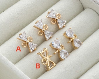 2pcs/4pcs/10pcs 14k Gold Plated Brass Zircon Bowknot Charm Pendant Connector TR362