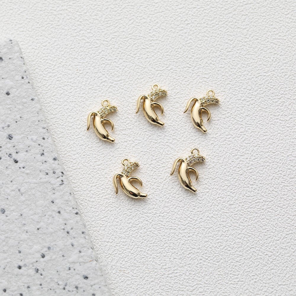 2pcs/4pcs/10pcs 9x13mm 14k Gold Plated 3D Zircon Banana