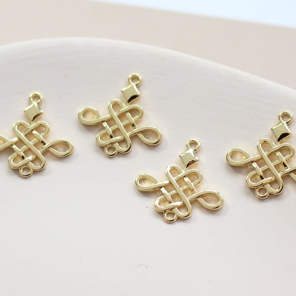 2pcs/4pcs/10pcs 18X18MM 18K Gold Plated Brass Chinese Knot Charm Pendants GG1063