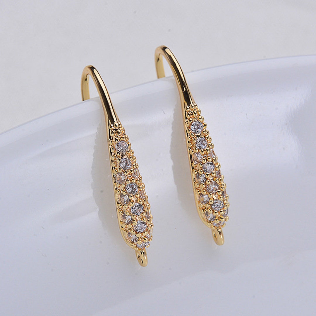 5pairs Real Gold Plated Brass CZ Pave Zircon Ear Hook Earring Hooks ...