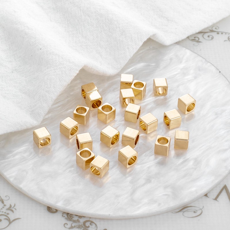 Shop SUPERFINDINGS 50PCS 5mm Loose Cube Spacer Beads Golden Brass