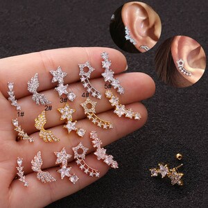 2pcs/4pcs/10pcs Stainless Steel Tiny Ear Studs Zircon Stars Wing Arrow Bar Tragus Cartilage Ear Stud HS1978