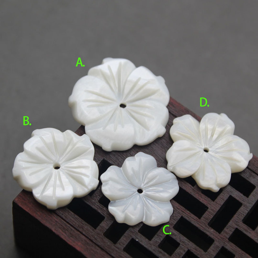 20pcs Natural White Shell Flower Beads Shell Carved Flower Beads ...