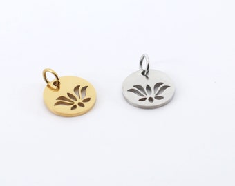 10pcs 12x15MM Stainless Steel Lotus Flower Charm Pendant DY448