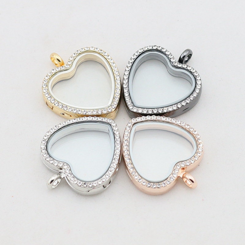 5pcs 30mm Rhinestone Heart Locket Glass Locket Pendant Etsy