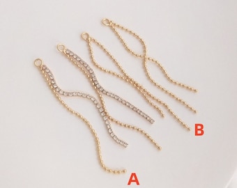 2pcs/4pcs/10pcs  14K Gold Plated Brass Bead Chain Zircon Tassels Charm Pendant YR204