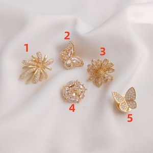 1PC/2PCS/5PCS 14K ゴールドメッキ 真鍮 ジルコン バタフライ ブローチ フラワー ブローチ YF19