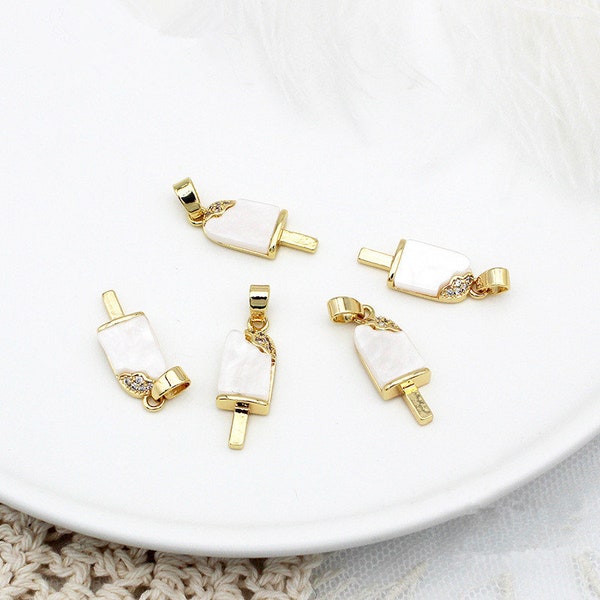 2pcs/4pcs/10pcs 7.5x26mm 18K Gold Plated Brass Zircon Ice Cream Ice Candy Charm Pendant CF0135