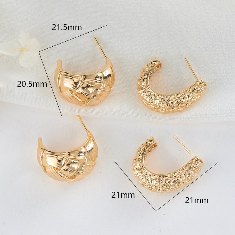 2pairs/5pairs 14K Gold Plated Brass C Ear Studs Geometry