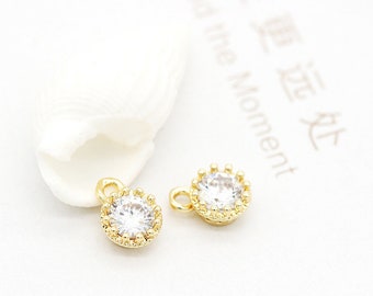 2 Pcs Shiny 14K Gold Round 7mm Zircon CZ Jewelry Connectors