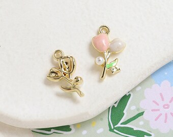 10pcs 11x19mm Alloy Pink Flower Tulip Charm Pendants BY8125