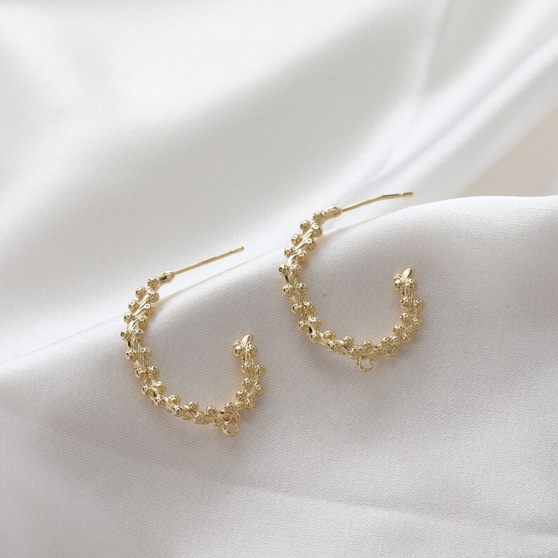 5Pairs 20X27mm 14K Gold Plated Brass C Ear Studs Geometry Earring Studs With 925 Sterling Silver Pin GG082