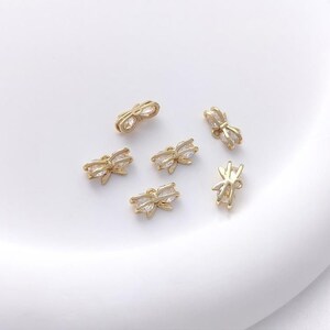 2pcs/4pcs/10pcs 14k Gold Plated Brass Zircon Bowknot Charm Pendant YG673 image 5