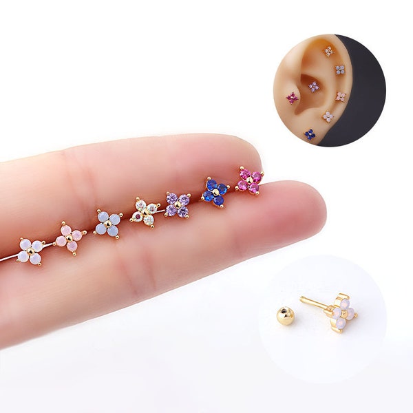 2pcs/4pcs/10pcs Stainless Steel Tiny Ear Studs Zircon Clover Flower Tragus Cartilage Ear Stud HS686