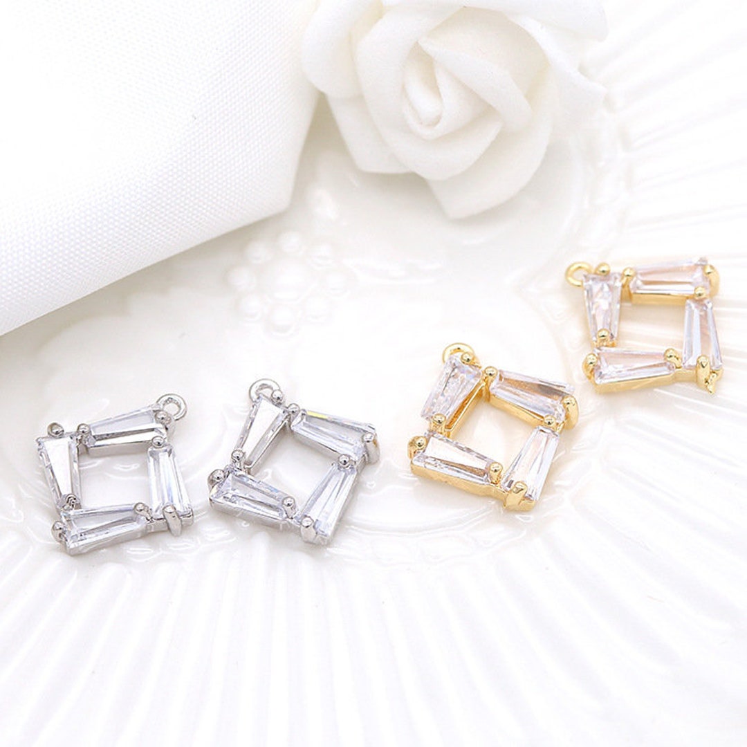 10pcs 13x15mm 14k Gold Plated Brass Zircon Square Geometry