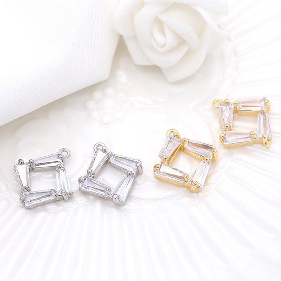 10pcs 13x15mm 14k Gold Plated Brass Zircon Square Geometry