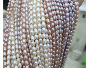 1 Strand 5mm Freshwater Rice Pearls,Fresh Water Oval Pearl Beads for Jewelry Making Y024