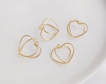 2pcs/4pcs/10pcs 16mm 14K Gold Plated Brass Hollow Out Heart Geometry Charm Pendant YQ26-3