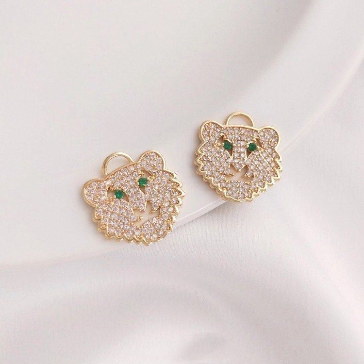 1PC/2PCS/5PCS 15.8X16.5MM 14k Gold Plated Brass Zircon Tiger 1PC/2PCS/5PCS 15.8X16.5MM 14k Gold Plated Brass Zircon Tiger