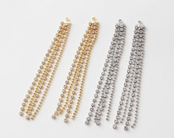 2pcs/4pcs/10pcs 7x76mm 18K Gold Plated Brass Bead Chain Zircon Tassels Charm Pendant GG1362
