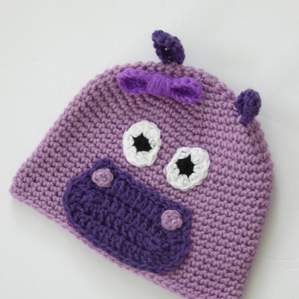 Hippo Hat, Toddler Hippo Hat, Crochet Hippo Hat, Crochet Hippo Beanie Hat, Light Purple Crochet Hat, Soft Toddler Hat, Photo Prop