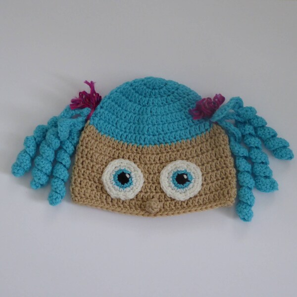 Reserved listing for Eileen Jaskola: Crochet doll face hat with turquoise curls in women's size