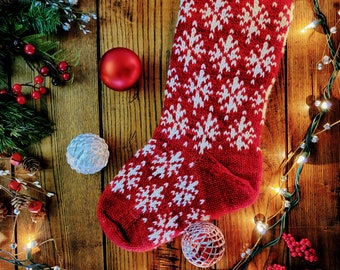 Knitting pattern: Christmas stocking worsted fast easy snowflake fair isle