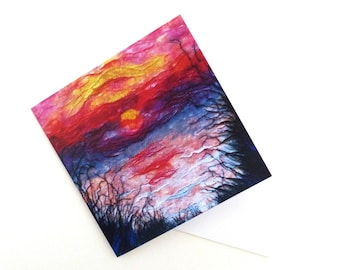 Sunset over the Lake Printed Card from an Original Handmade Felt Textile Picture | Birthday Card or Mothers Day