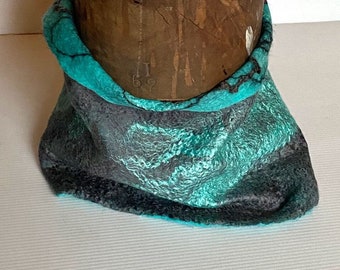 Felted Wool Reversible Neck Warmer - Snood - Cowl - Terracotta Green - handmade unique original