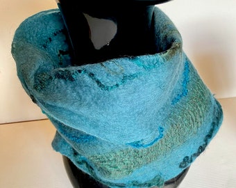 Felted Wool Reversible Neck Warmer - Snood - Cowl - Teal - handmade unique original