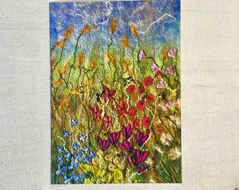 Summer Abundance Printed Card from an Original Handmade Wool Fibre Art Picture | Birthday Card or Mothers Day