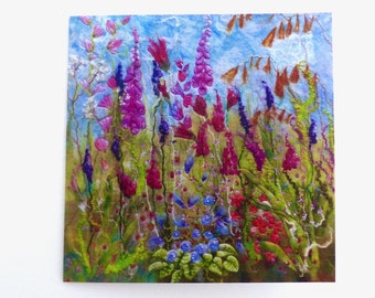 Summer Glory Printed Card from an Original Handmade Felt Textile Picture | Birthday Card or Mothers Day or for a Garden Lover