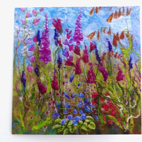 Summer Glory Printed Card from an Original Handmade Felt Textile Picture | Birthday Card or Mothers Day or for a Garden Lover
