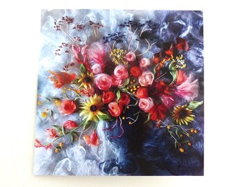 Floral Arrangement Printed Card from an Original Handmade Felt Textile Picture | Birthday Card or Mothers Day or for a Garden Lover