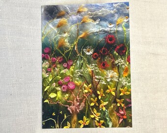 Summer Abundance Printed Card from an Original Handmade Wool Fibre Art Picture | Birthday Card or Mothers Day