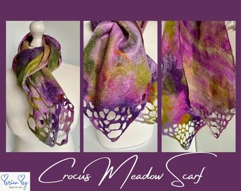 Crocus Meadow: Silk and Wool Felted Scarf handmade unique original