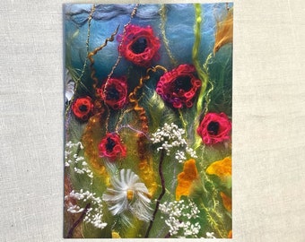 Summer Abundance Printed Card from an Original Handmade Felt Textile Picture | Birthday Card or Mothers Day