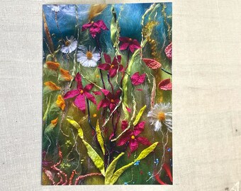 Summer Abundance Printed Card from an Original Handmade Wool Fibre Art Picture | Birthday Card or Mothers Day