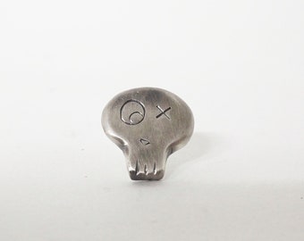 Handmade Sterling Silver Mexican Skull Pin, Day of the Dead Brooch