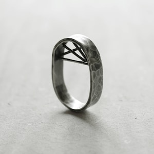 Silver ring with texture, ring with threads, ring with height, 925 silver, hammer ring, oxidized and matte silver. image 3