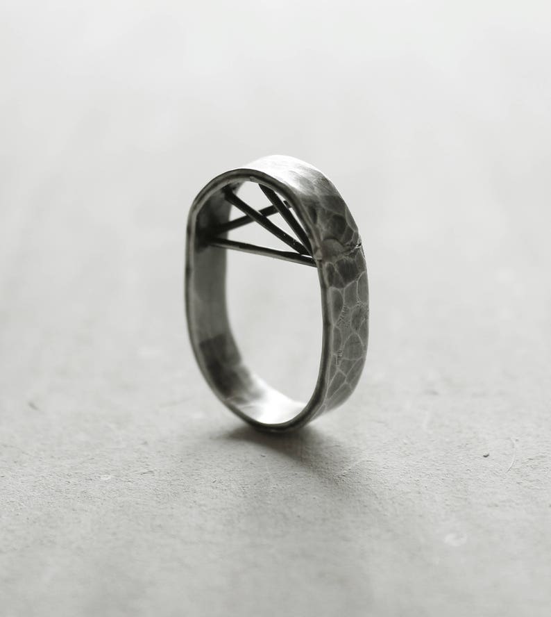 Silver ring with texture, ring with threads, ring with height, 925 silver, hammer ring, oxidized and matte silver. image 3