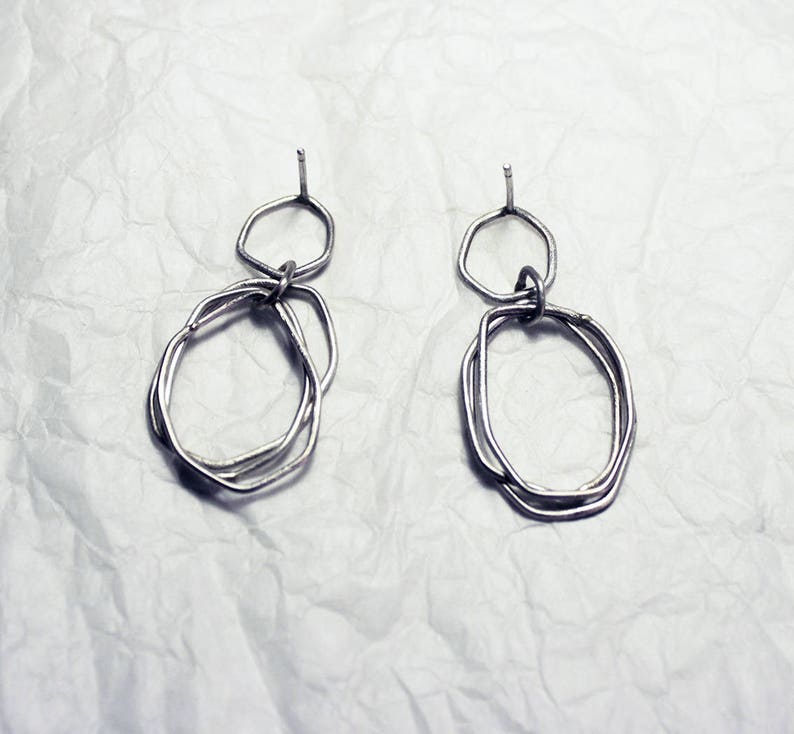 Hoops earrings, hoops with movement, silver rings, circular earrings, long earrings, boho chic hoops image 4