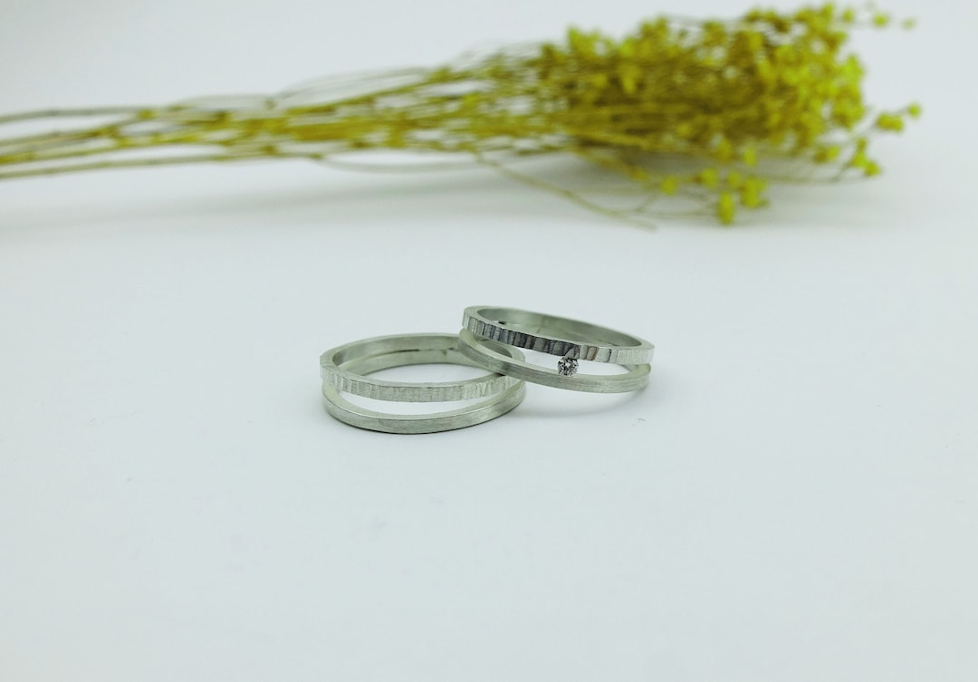 Anillos de boda en oro blanco y diamante, alianzas en oro blanco