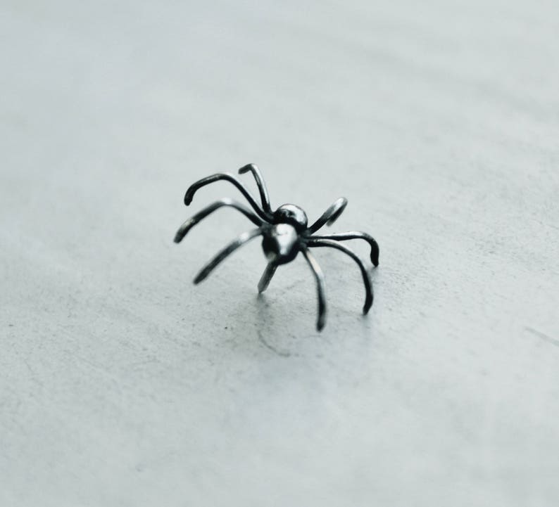 May include: A silver spider sculpture with a detailed design. The spider is posed with its legs outstretched.