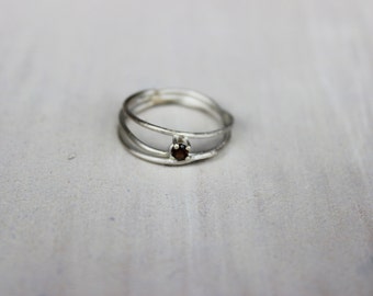 Three wire ring with smoky quartz Silver, triple ring, 925 silver ring with stone.