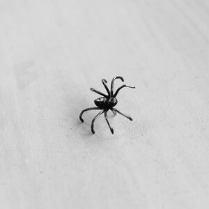 May include: A black metal spider figurine with eight legs and a rounded body.