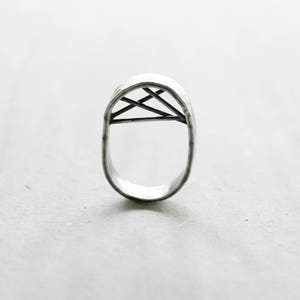 Silver ring with texture, ring with threads, ring with height, 925 silver, hammer ring, oxidized and matte silver. image 1