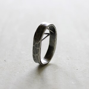 Silver ring with texture, ring with threads, ring with height, 925 silver, hammer ring, oxidized and matte silver. image 4