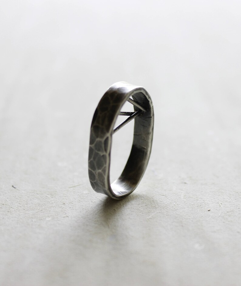 Silver ring with texture, ring with threads, ring with height, 925 silver, hammer ring, oxidized and matte silver. image 4